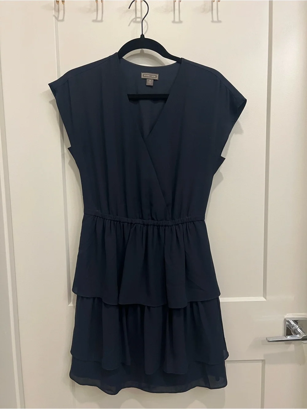 J. Crew Point Sur label Women's Navy Tiered V-Neck Chiffon Dress